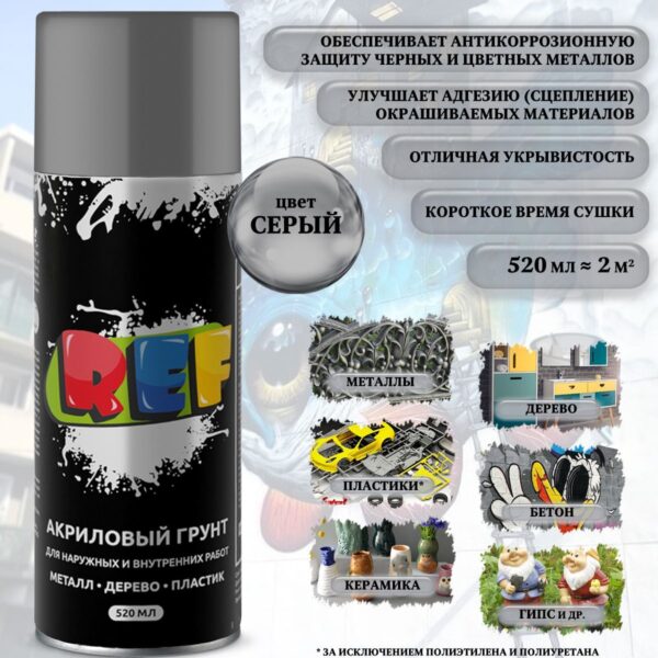 REF PRO Аэрозольный грунт акриловый  серый